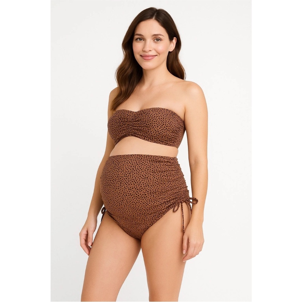 NWT A Pea In The Pod Maternity Cheetah Two Piece Swimsuit Bikini Medium & Small